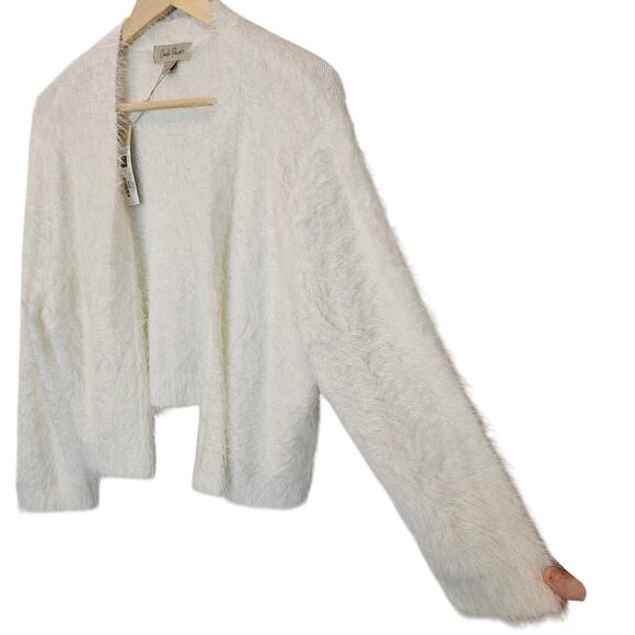 Charlie Paige NWT White Eyelash Soft Open Cropped Cardigan‎ Sweater Size L/XL - Picture 2 of 10